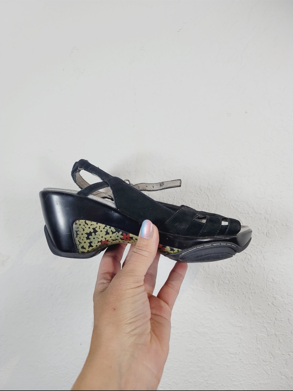 J-41 Adventure Monaco Black Slingback Wedge Sandal, Size 6.5